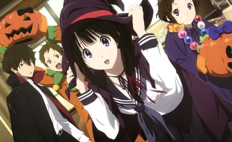 Anime Hyouka  Eru Chitanda Hōtarō Oreki Mayaka Ibara Satoshi Fukube Wallpaper Hyouka Chitanda, Anime School, Kyoto Animation, Anime Halloween, Background Images Wallpapers, Character Wallpaper, Wallpaper Pictures, Manga Comics, Anime Movies