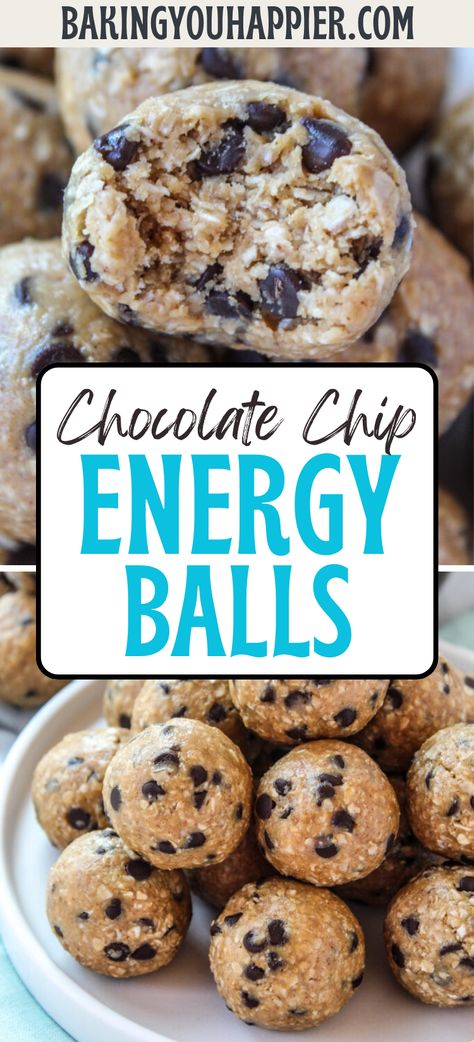 Chocolate Chip Energy Balls, a delightful bite size ball of energy for all ages! These work for breakfast, in packed lunches, or as a snack! Energy Bites Recipe Healthy, Chocolate Chip Energy Balls, Gluten Free Energy Bites, Sweet Easy Recipes, Ball Of Energy, Energy Balls Healthy, Granola Bites, Protein Granola, Energy Bites Recipes