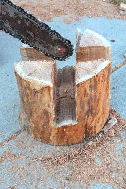 Easy to make a DIY project for a rustic, natural stool made out of a piece of log with a carved out plus sign on the bottom to create legs. This one is made out of birch oak log, which gives it a light tint and a primitive loo Log Bench, Chainsaw Art, Log Projects, Wood Stumps, The Rooster, Log Furniture, Wood Logs, Wood Stool, A Log