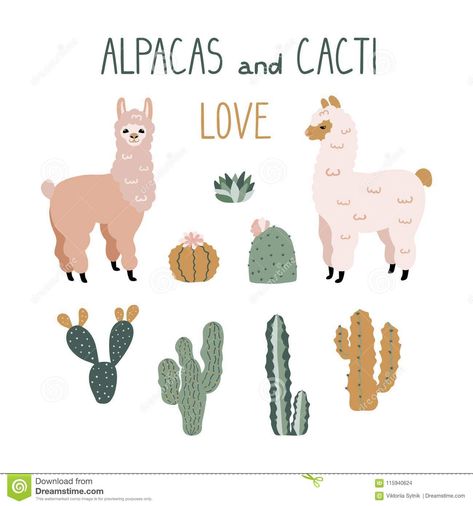 Animal Mural, Cute Alpaca, Cactus Design, Graphic Editing, Vector Clipart, Free Vector Art, Textile Prints, Alpaca, Design Elements