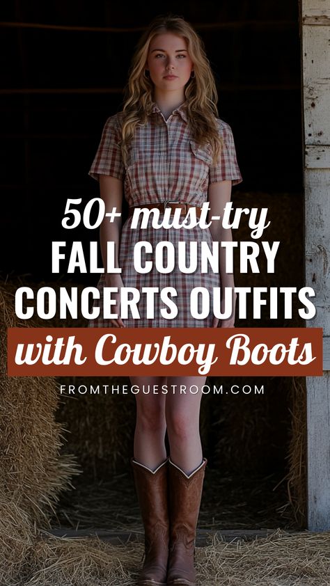 Gameday Outfit With Cowboy Boots, Cowboy Boots And Denim Skirt, Country Concert Fall Outfit Ideas, Country Western Concert Outfit Ideas, Country Blazer Outfit, Easy Western Outfit For Women, Whiskey Myers Concert Outfit Ideas, Overalls And Cowboy Boots Outfit, Cowgirl Style Outfits Halloween