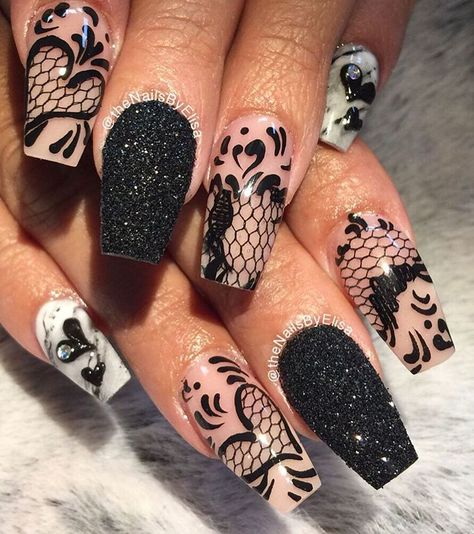 #marblenails #sugarnails #blacknails #valentinesnails #lacenails #thenailsbyelisa #nails #nailpro #nailsmagazine #getbuffedtakeover Black Lace Nails, Lace Nail Design, Black And White Nails, Lace Nails, Trendy Nail Art Designs, Pink Nail Art, Nails Fashion, White Nail Designs, Black Nail Designs