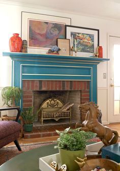 Inspired By DIY: Eddie Ross Bold Tile, South Carolina Homes, Mid Century Modern Living, Traditional Fireplace, Mid Century Modern Living Room, The Fireplace, Brick Fireplace, Fireplace Mantel, Mantle Decor