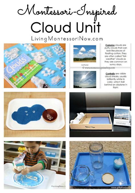 Roundup of Montessori-inspired cloud printables and activities for a variety of ages; perfect for homeschools or classrooms - Living Montessori Now #Montessori #clouds #weather #preschool #kindergarten #homeschool Weather Unit Study, Cloud Activities, Weather Lessons, Preschool Weather, Montessori Science, Weather Crafts, Montessori Lessons, Weather Theme, Weather Unit