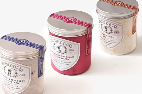 love that package! definitely an improvement. Before & After: Gelato Fiasco  - The Dieline - Louise Fili, Jam Packaging, Ice Cream Packaging, Jar Packaging, Ice Cream Brands, Dessert Packaging, Glass Packaging, Jar Design, Bakery Packaging