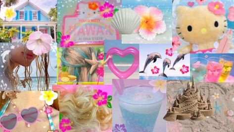 Summer Vibes Collage, Hello Kitty Beach, Desktop Wallpaper Summer, Hello Kitty Summer, Aesthetic Hello Kitty, Hello Kitty Invitations, Beach Coconut, Barbie Theme, Desktop Wallpaper Art