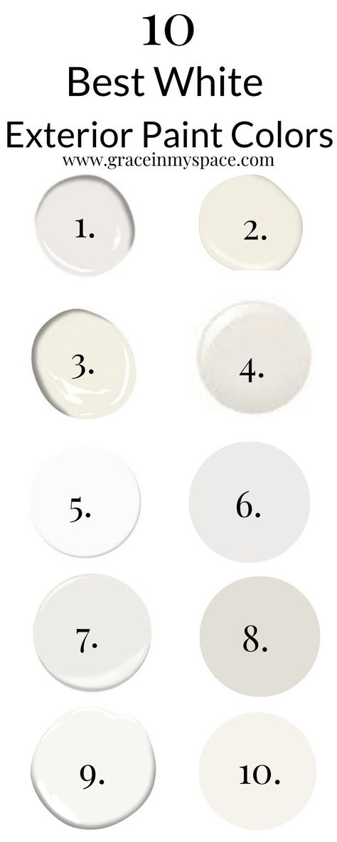 Choosing a white paint for your exterior can be overwhelming. There are hundreds of white paint colors to choose from. So, I've narrowed it down to the top 10 best exterior white paint colors to make it easy! These colors vary in hue and undertone, but are all beautiful, classic and fresh! #fromhousetohaven #whiteexterior #homeexterior #exteriorpaint #exterior #exteriorpainting Best Exterior White Paint Colors, Best Exterior White Paint, Behr Exterior Paint Colors, Exterior White Paint Colors, Behr Exterior Paint, Grace In My Space, Outdoor Paint Colors, White Exterior Paint Colors, Off White Paint Colors