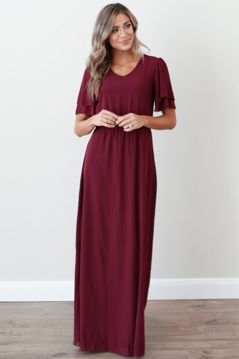 Modest Burgundy Dress, Modest Red Bridesmaid Dresses, Bridesmaid Dress Modest, Bridesmaid Dress With Sleeves, Modest Shirts, Wine Maxi Dress, Modest Long Dresses, Maroon Bridesmaid Dresses, Modest Clothing Women