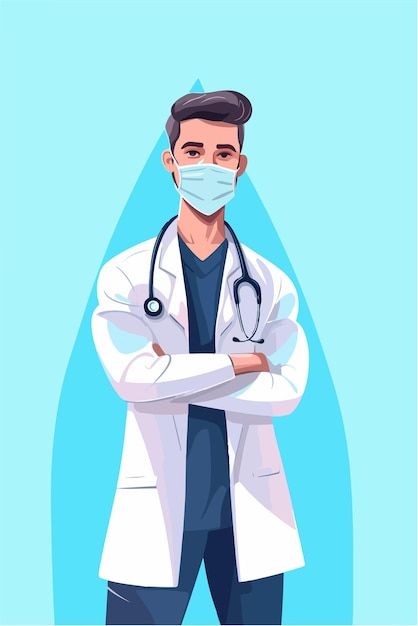 A doctor with a mask on his face stands ... | Premium Vector #Freepik #vector #surgeon #healthcare-workers #nursing-student #doctor-nurse Medical Student Drawing, Doctor Images Medical, Nurse Vector, Doctor Painting, Doctor Vector, Superhero Doctor, Student Doctor, Doctor Art, Doctor Of Pharmacy