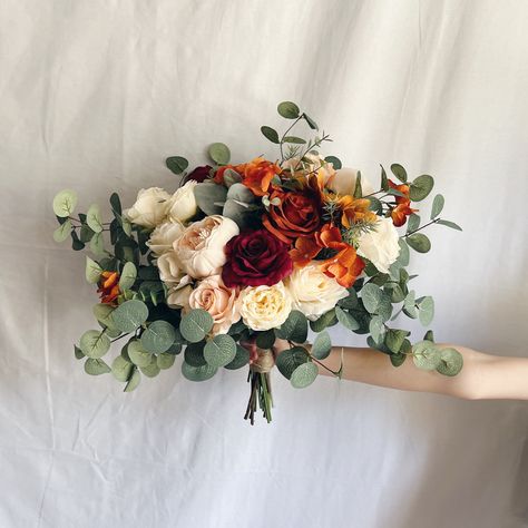 Fall Wedding Flowers Garland, Rust And Terracotta Wedding Bouquet, Burgundy And Terracotta Bouquet, Burgundy Rust Peach Wedding, Terracotta Rose Bouquet, Burgundy And Sage Bouquet, Terracotta And Greenery Wedding, November Wedding Bouquet, Rust And Greenery Wedding