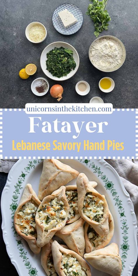 Fatayer (Lebanese Savory Hand Pies) • Unicorns in the Kitchen Vegetarian Hand Pies, Savory Hand Pie, Hand Pies Recipes, Savory Hand Pies Recipes, Fatayer Recipe, Savory Hand Pies, Pies Savory, Hand Pies Savory, Middle Eastern Cuisine