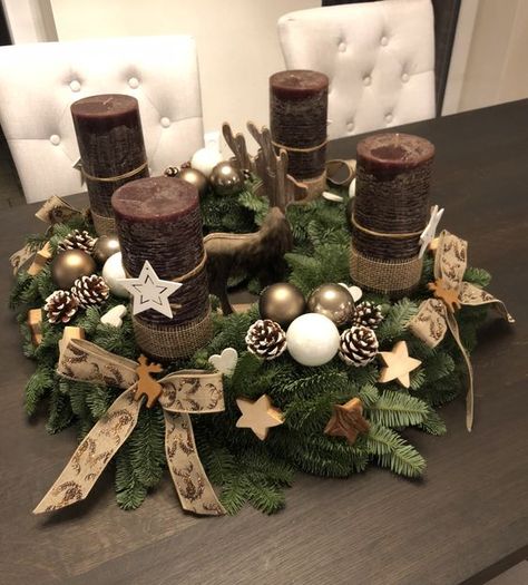 Natural Advent Wreath, Christmas Advent Wreath Diy, Christmas Table Design, Advent Wreath Diy, Advent Diy, Christmas Advent Wreath, Advent Wreath, Star Decorations, Party Centerpieces