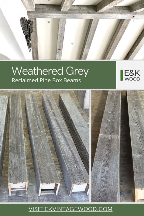 Weathered Grey Pine Box Beams from E&K Vintage Wood Box Beams, Oak Beams, Wooden Beams Ceiling, Hand Hewn Beams, Reclaimed Wood Beams, Duck House, Faux Beams, Reclaimed Oak, Reclaimed Pine