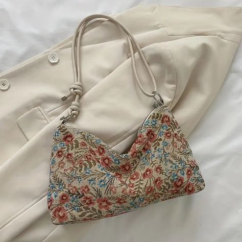 Brand New Never Used Retro Floral Print Shoulder Bag Adjustable Shoulder Strap Very Spacious And Very Cute Statement Piece Soft Goods Design, Pink Shoulder Bag Outfit, Thrifted Bags, Cute Small Purses, Thrift Board, Purse Aesthetic, Spain Outfit, Shoulder Bag Outfit, Faux Fur Bag