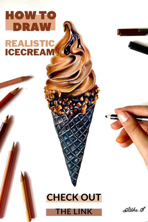 Learn How to draw REALISTIC ICE CREAM using COLOUR PENCILS . Step by step drawing tutorial #colourpencildrawing #colourpenciltutorial #icecreamdrawing #icecreamdrawingcute #icecreamdrawingeasy #icecreamdrawingtutorial #realisticdrawingtutorial Ice Cream Drawing Realistic, Color Pencil Art Realistic, Ice Cream Colour, Ice Cream Drawing, Cream Drawing, Colour Pencil Drawing, Color Pencil Illustration, Prismacolor Art, Colored Pencil Tutorial