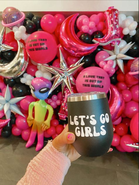 Out Of This World Bachelorette, Space Cowgirl, Cowgirl Bachelorette, Bachelorette Themes, Bachelorette Party Themes, Balloon Wall, Bachelorette Weekend, Out Of This World, Bachelorette Party