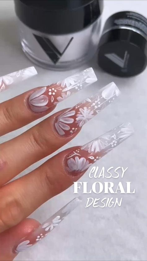 Long Acrylic Nail, Nails Long Acrylic, Acrylic Nails Cute, Acrylic Nails Long, Nail Tutorial Videos, Nail Designs Tutorial, Long Acrylic Nail Designs, Floral Nail Designs, Nail Art Designs Videos