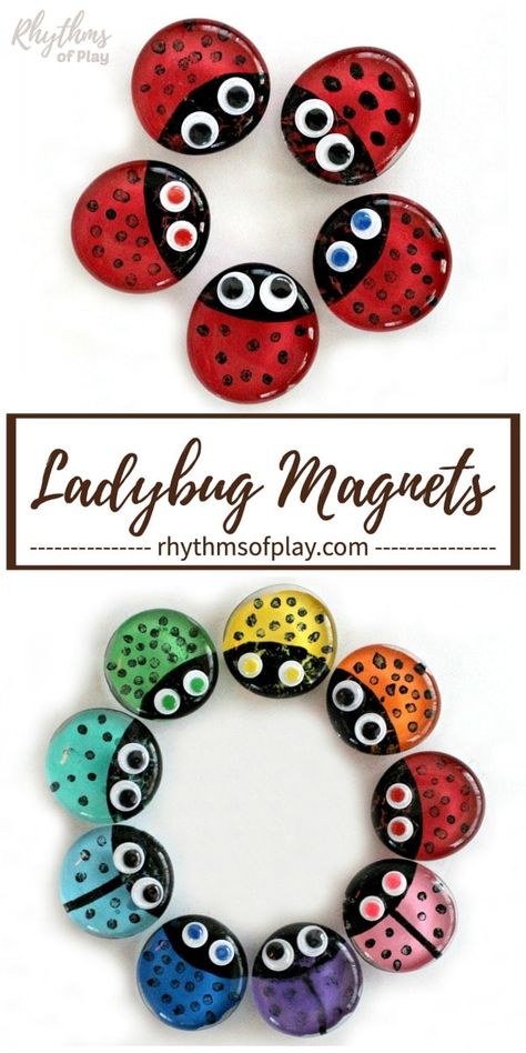 Glass Bead Crafts, Diy Magnets, Cute Ladybug, Ladybug Crafts, Bug Crafts, Gem Crafts, Magnet Crafts, Easy Arts And Crafts, Cadeau Diy