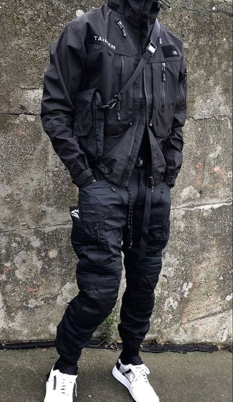 Cyberpunk Aesthetic Fashion Men, Tactical Aesthetic Outfit, Tactical Outfits Men, Techwear Mens, Tech Wear Jacket, Mens Techwear, 2023 Streetwear, Casual Techwear, Techwear Men