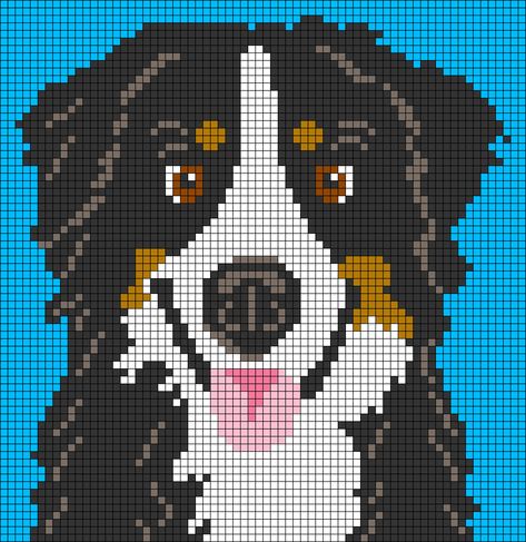 Alpha pattern #92811 | BraceletBook Bernese Mountain Dog Cross Stitch, Australian Shepherd Cross Stitch Pattern, Dog Alpha Pattern, Pixel Art Dog, Dog Pixel Art, Pixel Dog, Pixel Art Grid, Graph Paper Art, Tapestry Crochet Patterns