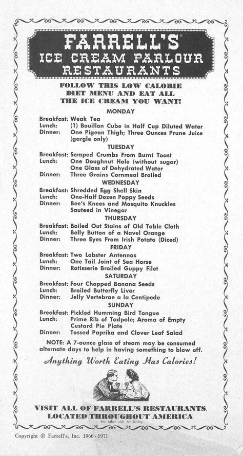 Farrell's Ice Cream Parlour Restaurants Anything Worth Eating Has Calories! Farrell's Ice Cream, Pig Trough, Vintage Places, Ice Cream Parlour, Burnt Toast, Vintage Menu, Vancouver Washington, Eating Ice Cream, Bouillon Cube