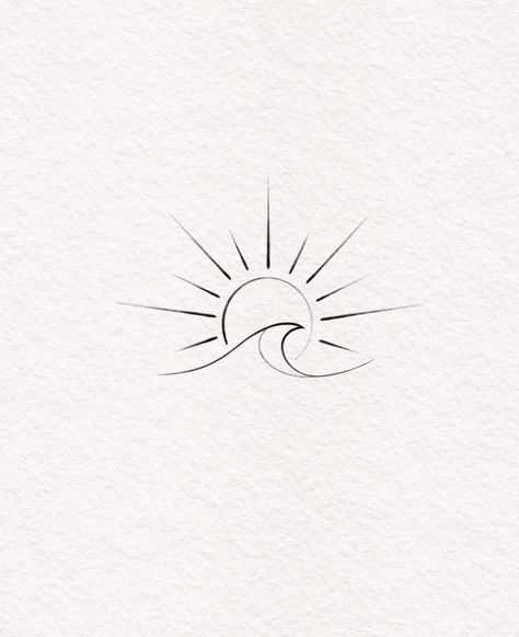 Sun With Wave Tattoo, Beach Line Tattoo, Line Sunset Tattoo, Fine Line Sea Tattoo, Ocean Fine Line Tattoo, Sun And Sea Tattoo, Wave Sun Tattoo, Fine Line Ocean Tattoo, Sisu Tattoo