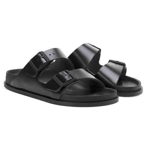 Poland Fashion, Birkenstock Styles, Arizona Style, Black Birkenstock, Birkenstock Style, Black Attire, Two Strap Sandals, Black Shop, Mens Sandals