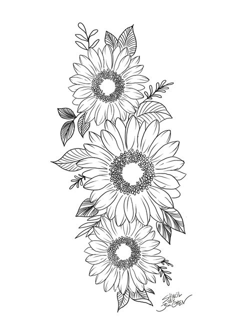 Sunflower Drawing Simple Step By Step, Simple Sunflower Tattoo Outline, Lotus Flower Tattoo Stencil, Mandala Tattoo Stencil, Simple Sunflower Tattoo, Flower Tattoo Stencil, Stencil Simple, Flower Pounding, Lines Tattoo