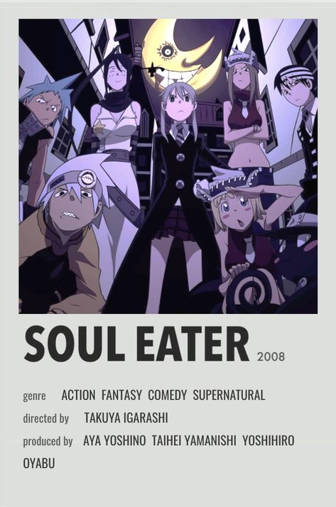 Soul Eater Minimalist Poster, List Anime, Anime To Watch, Action Anime, Collage Mural, Japanese Animated Movies, Anime Suggestions, Film Posters Minimalist, Animes To Watch