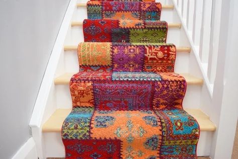 Funky Hallway, Stairs Runners, Hallway Stairs, Stair Carpet, Hallway Runner Rug, Carpet Stairs, Stair Runner, Carpet Colors, Hallway Runner