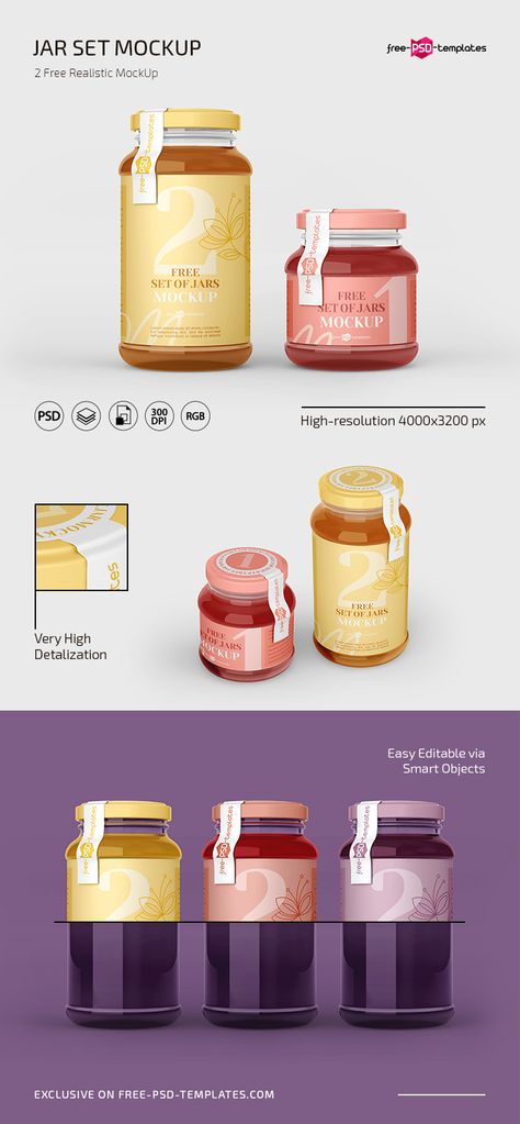 Jam Label, Free Packaging Mockup, Jar Mockup, Jar Packaging, Mockups Free, Text Logo Design, Pint Jars, Mockup Downloads, Psd Template Free