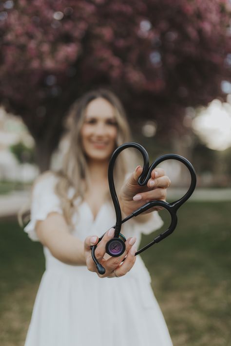 Nursing Graduation Pictures Stethoscope, Nursing Graduation Pictures Outside, Stethoscope Photoshoot, Future Nurse Photoshoot, Nursing Scrub Graduation Pictures, Nursing Graduation Pictures Ideas Photo Shoot, Nurse Grad Photos, Nursing School Graduation Pictures Ideas, Nursing Student Graduation Pictures