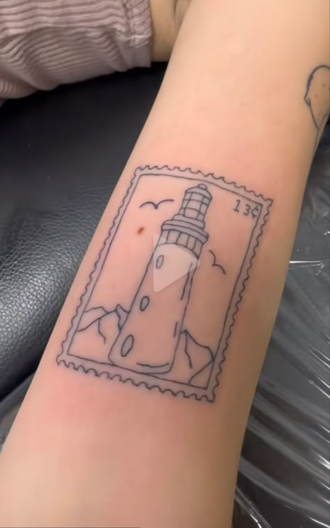 Small Lighthouse Tattoo Simple, Light House Tattoo Minimalist, Lighthouse Tattoo Simple, Small Lighthouse Tattoo, Light House Tattoo, Noah Kahan Tattoo, Maine Tattoo, Tattoos 2023, New Zealand Tattoo