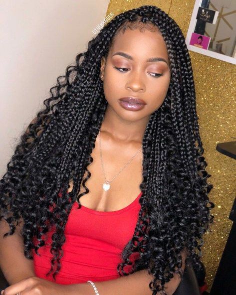 Black Braids and Curls Downdo.  #women's #hair #curl #style #black #lifestyle #moisture #boxbraidhair Curly Braided Hairstyles, Trendy We Fryzurach, Loose French Braids, Short Box, Different Braids, Curly Braids, Curly Hair Braids, Braids Styles, Long Box Braids