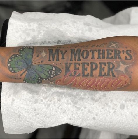 Grandma Tattoo Sleeve, Fye Tattoos For Black Women, Tattoo Dedicated To Mom, My Mothers Keeper Tattoo, Siblings Keeper Tattoo, Tattoo Ideas For Grandma, Tattoo For Grandma, Tattoos For Grandma, Tattoo Ideas Words