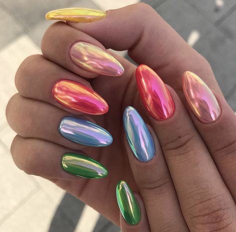 Nail Shapes Square, Multicolored Nails, Super Nails, Nails Only, Nails Polish, Metallic Nails, Nagel Inspo, Beautiful Nail Designs, Gel Nail Designs