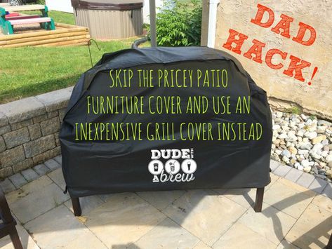 Use a cheap grill cover to protect your comfy patio furniture. Diy Grill Cover, Grill Covers Diy, Comfy Patio Furniture, Backyard Hacks, Grill Covers, Diy Grill, Patio Furniture Covers, Patio Accessories, Grill Cover