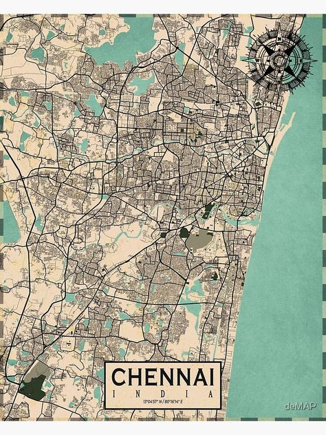 "Chennai City Map of Tamil Nadu, India - Vintage" Poster for Sale by deMAP | Redbubble Tamil Nadu Aesthetic, Chennai Poster, Entryway Prints, Chennai Art, Tamil Poster, Tamil Posters, Tamil Aesthetic, Chennai City, Sheet Background