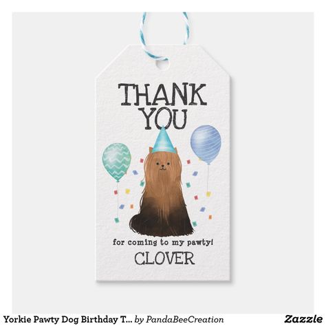 Yorkie Pawty Dog Birthday Thank You Favor Gift Tag Lets Pawty, Dog Birthday Party, Thank You For Coming, Birthday Thank You, Dog Birthday, Mothers Day Cards, Yorkshire Terrier, Theme Party, Favor Tags