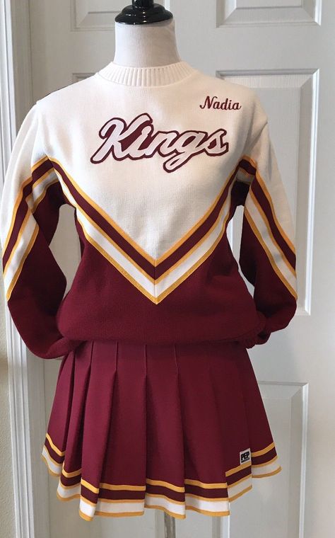 Real CHEERLEADING Costume Uniform Pleated Skirt + Sweater Halloween Unworn MINT | eBay 90s Cheerleader Costume, Cheerleader Outfits Aesthetic, Pleated Cheer Uniforms, Vintage Cheerleader Uniform, Cheerleader Outfit Ideas, Cheerleader Aesthetic Outfit, Cheerleading Halloween Costumes, Cheerleader Costume Diy, Cute Cheerleader Outfits