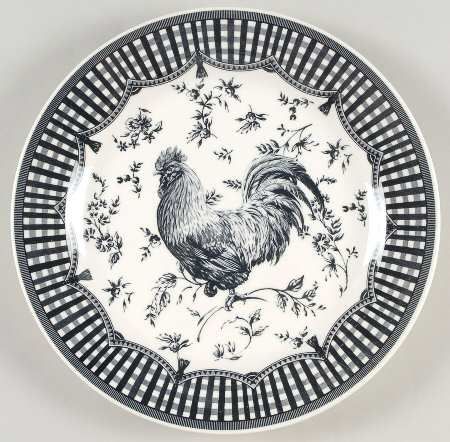 French Country Dishes, Rooster Kitchen Decor, Rooster Plates, Fine China Dinnerware, Country Rooster, Painted Ceramic Plates, Black Rooster, Black Dinner, Rooster Kitchen