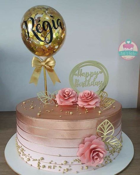 50th Birthday Cake For Women, Birthday Cake For Women Simple, Birthday Cake Roses, Rose Gold Cake, 13 Birthday Cake, Special Birthday Cakes, Gold Birthday Cake, Elegant Birthday Cakes, Birthday Cakes For Women