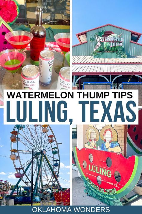 Heading to Luling, Texas? Here's what to do at the Luling Watermelon Thump held the last weekend of June every year! luling | luling texas | luling tx | luling watermelon festival | watermelon thump festival | things to do in luling texas | where to go in texas | small towns in texas | small town festivals in texas | things to do in texas in june | where to go in central texas | central texas bbq | texas bbq trail | what to do in texas | texas vacation ideas | texas luling things to do | texas Texas Vacation Ideas, Luling Texas, Things To Do In Texas, Watermelon Festival, Texas Vacation, Usa Travel Map, Texas Things, Texas Vacations, Texas Bbq