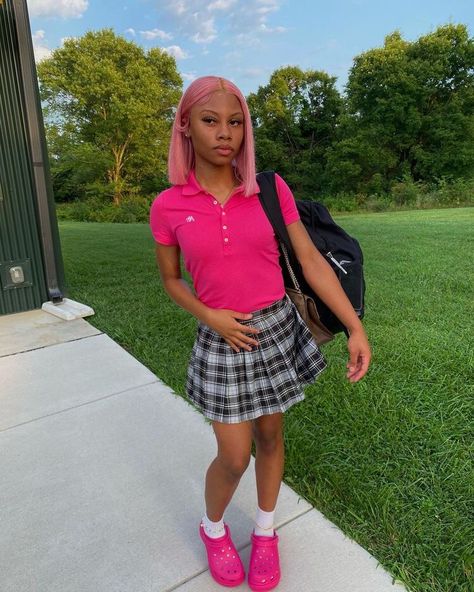 Skirt With Crocs, Boujee Fits, Fye Outfits, Uniform Ideas, School Uniform Outfits, Birthday Fits, Cute Birthday Outfits, Cute Skirt Outfits