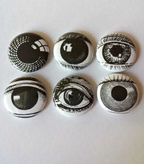 Stone cold eyes Dream Patches, Embroidered Pins, Upcycle Crafts, Curiosity Cabinet, Pin Button Badges, Pin Ideas, Easy Art, Eye Pins, Button Badge