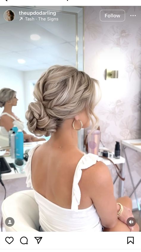 Very Loose Updo, All Up Wedding Hair, Hair Updos For Bride, Prom Hairstyles For Thinner Hair Up, Medium Length Wedding Hairstyles Updo, All Up Wedding Hair Up Dos, Medium Length Bridal Hair Updo, Wedding Hairstyles Updo Messy Boho Low Buns Bridesmaid Hair, Formal Updos For Thinning Hair