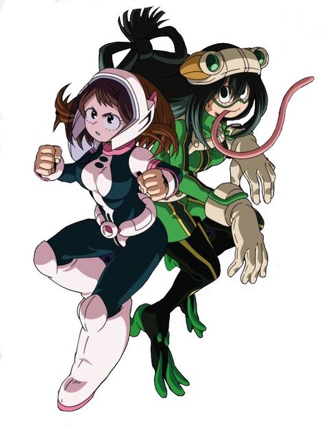 Ochaco And Tsuyu, Tsuyu X Uraraka, Tsuyu And Uraraka, Uraraka Official Art, Space Frog, Bnha Screencaps, Asui Tsuyu, Minecraft Japanese, Ochaco Uraraka