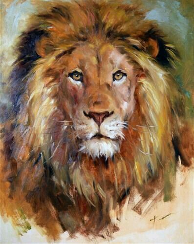 A Lion, Lion, Acrylic Painting, Blue, Art