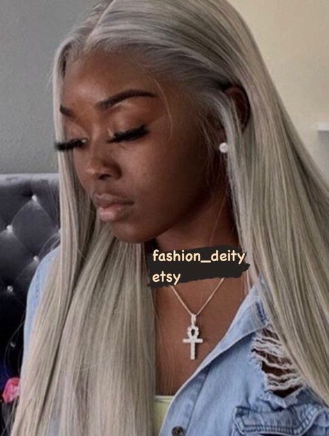 22 grey silver ice Queen straight middle part long lace front | Etsy Dark Skin With Blonde Hair, Straight Middle Part, Dark Skin Blonde Hair, Grey Hair Wig, Grey Wig, Hair Weaves, Beautiful Wigs, Best Wigs, Straight Lace Front Wigs