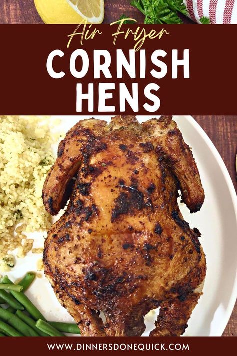 Looking for a delicious and hassle-free dinner idea? My air fryer Cornish hens are the answer! With this easy recipe, you'll achieve irresistibly crispy and juicy poultry that will leave everyone asking for more. #DinnersDoneQuick #CornishHen #CornishGameHenRecipes #HowtoCookCornishHens #CornishHenRecipe #CornishHens #CornishGameHens #CornishHeninAirFryer #HowtoCookaCornishHen #AirFryerCornishHenRecipe #CornishHenAirFryer #HowLongtoCookCornishHens #EasyCornishHenRecipe Air Fryer Cornish Hen Recipe, Air Fryer Cornish Hen, Game Hen Recipes, Cornish Game Hen Recipes, Cornish Hen Recipe, Cornish Hen, Cornish Hens, Air Fried Food, Whole Roasted Chicken